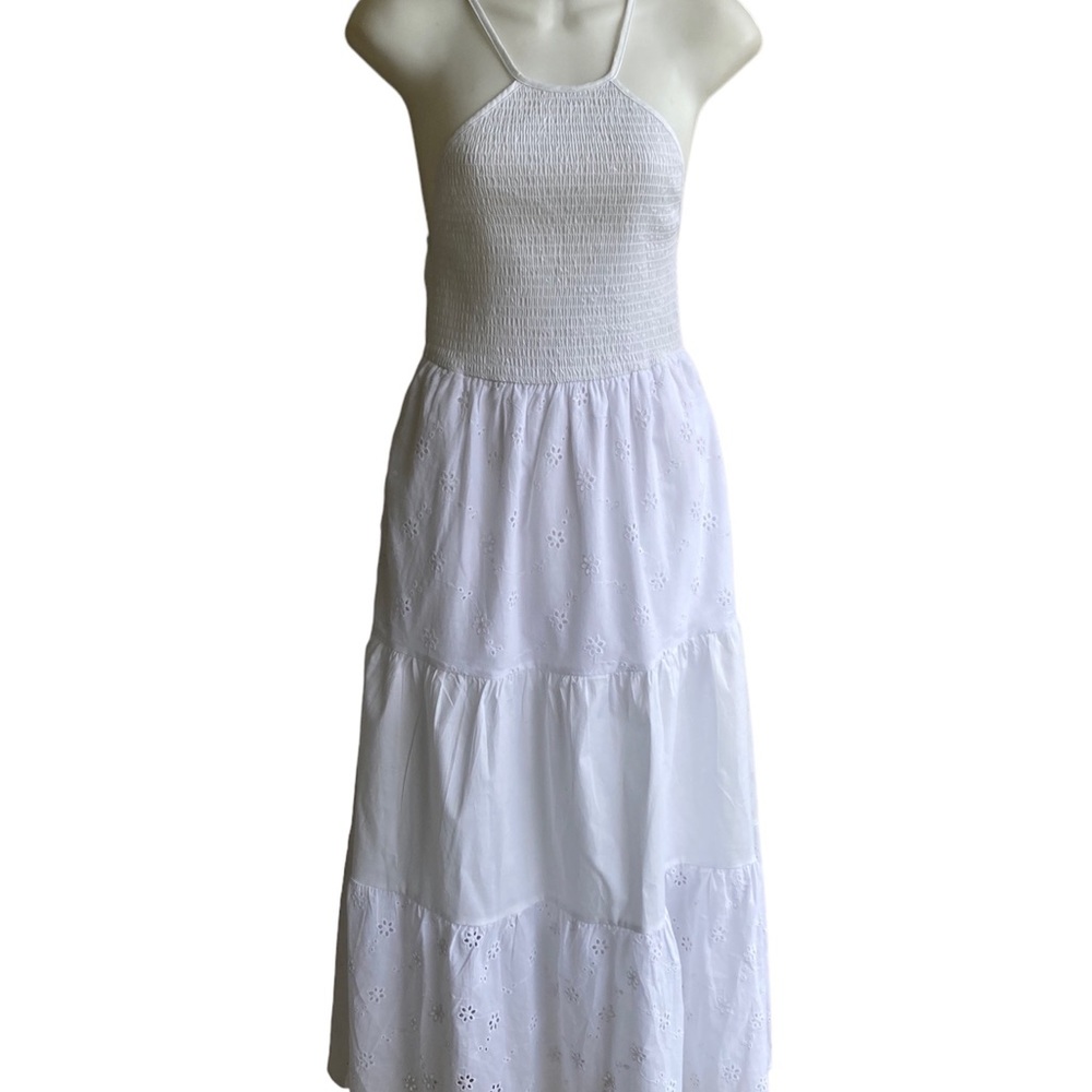 NWT Speechless Junior XS White Eyelet Maxi Dress Tiered Adjust Spaghetti Straps